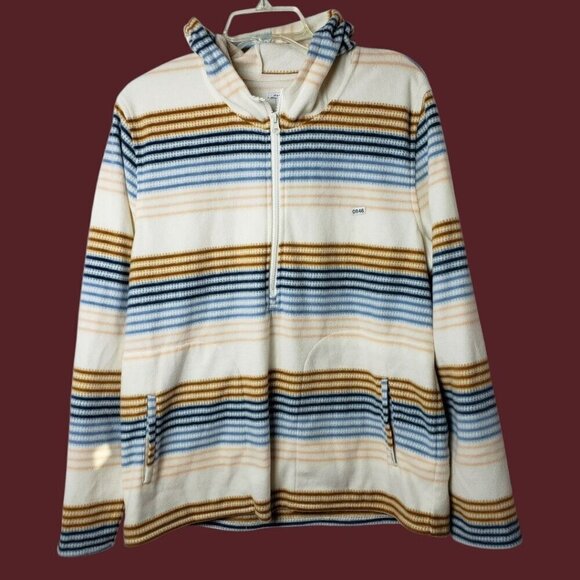 O'Neill Sweaters - ONeill Women Striped Fleece Hoodie Pullover With Pockets Cream/Blue/brown Xlarge